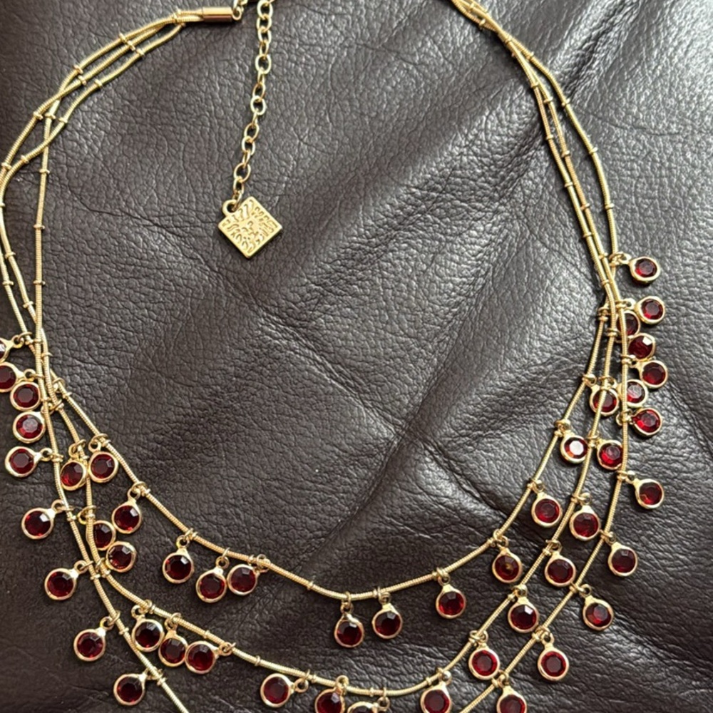 Anne Klein Gold-Tone Layered Necklace with Garnet Red Accents